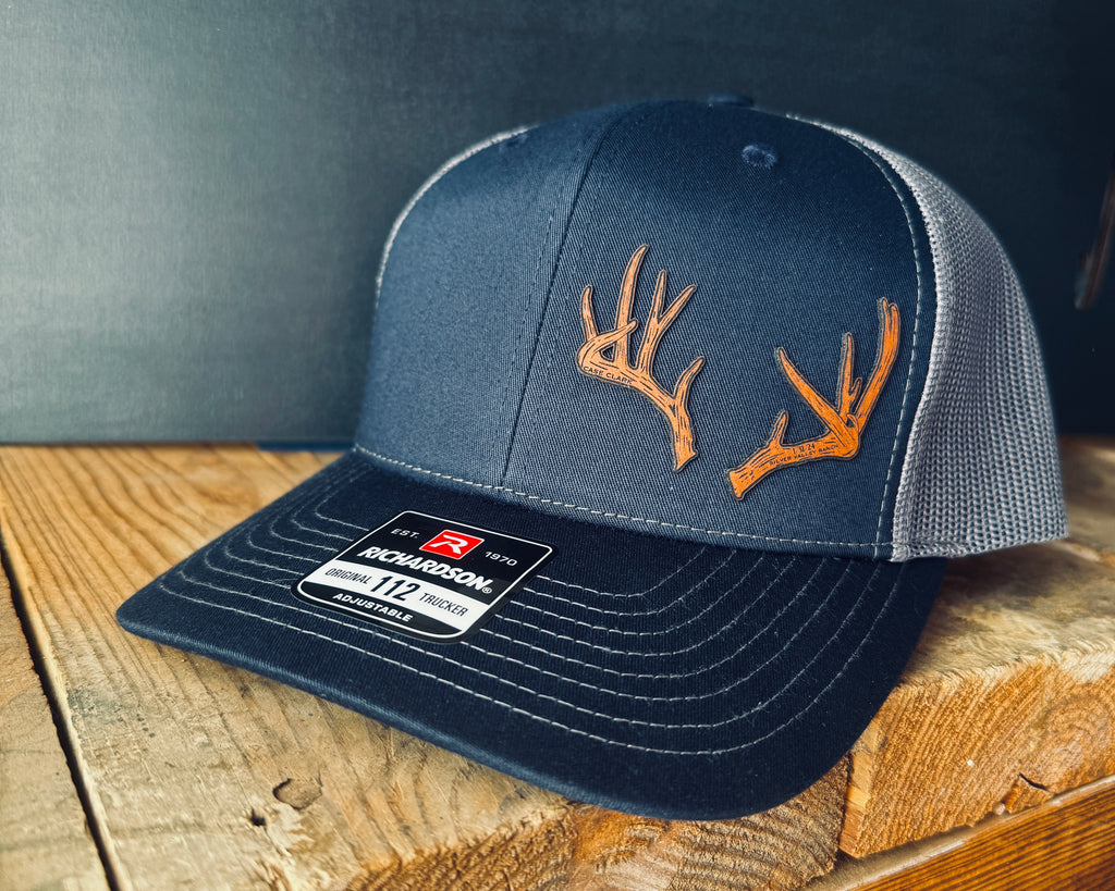 Custom Antler Hat Patch – Hand Traced Deer Antlers on Leather | Richardson 112 Trucker Cap