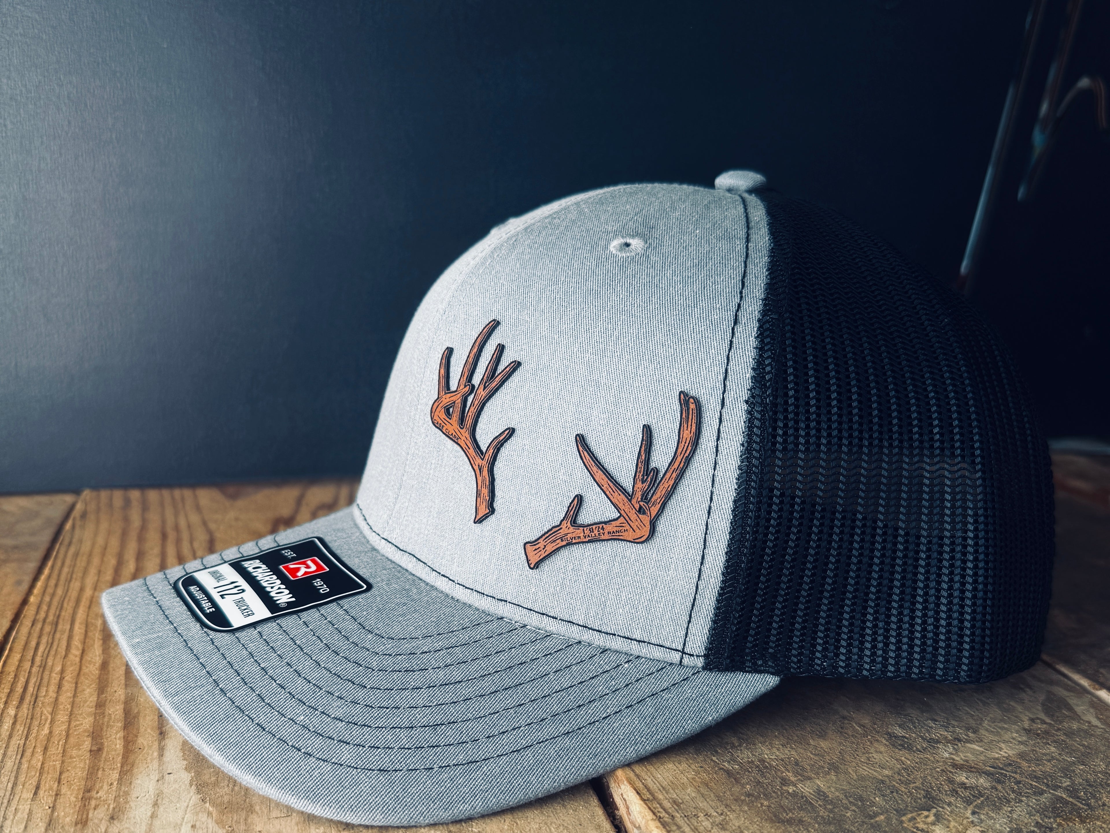 Custom Antler Hat Patch – Hand Traced Deer Antlers on Leather | Richardson 112 Trucker Cap