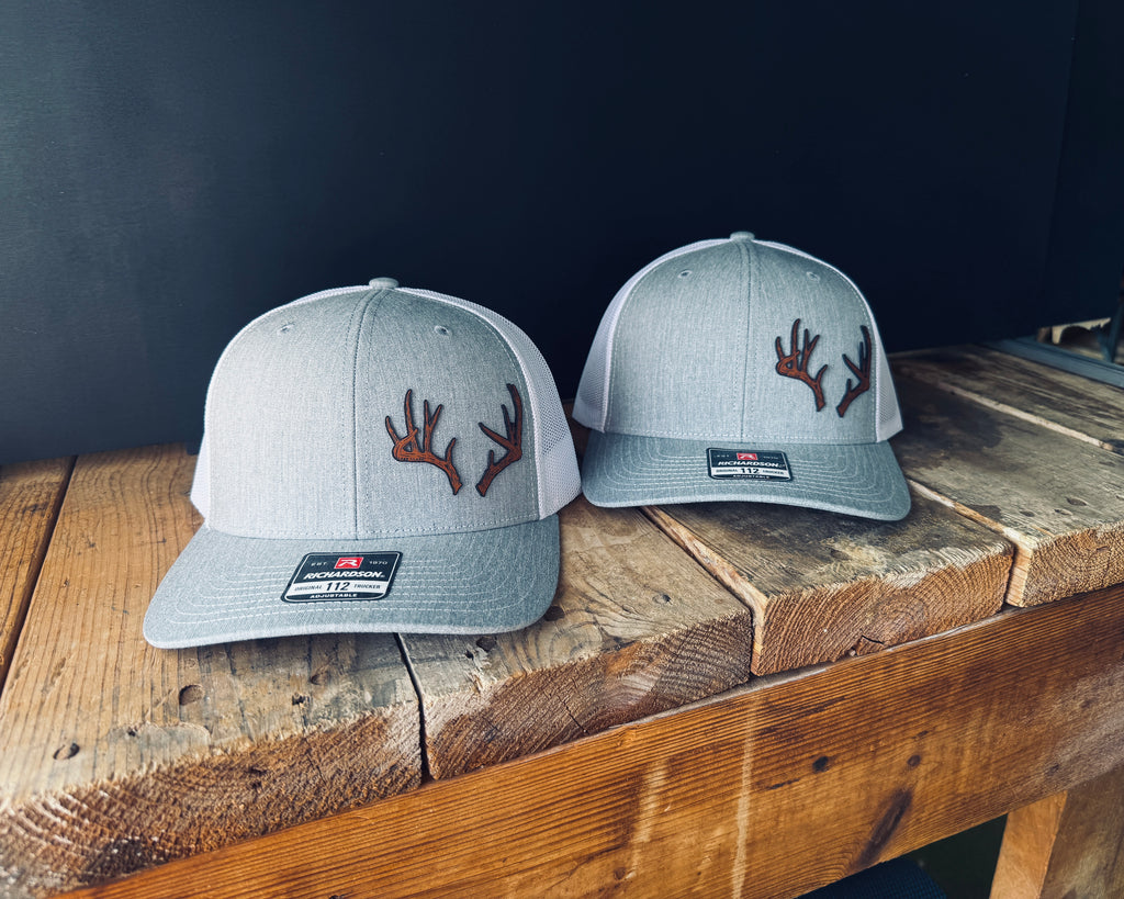 Custom Antler Hat Patch – Hand Traced Deer Antlers on Leather | Richardson 112 Trucker Cap